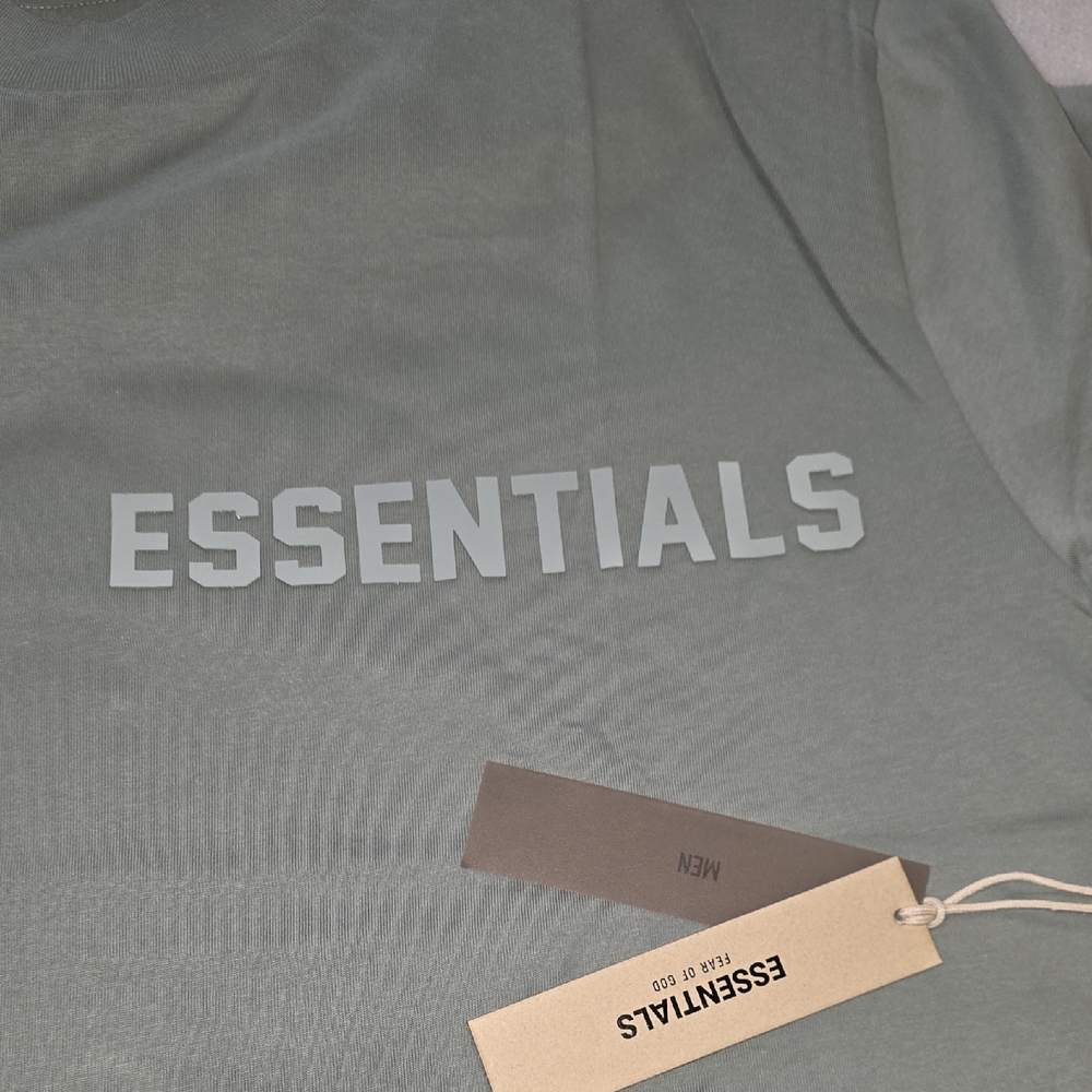 Fear Of God Essentials Embossed Logo T-Shirt in Sage/Sycamore - Picture 5 of 6
